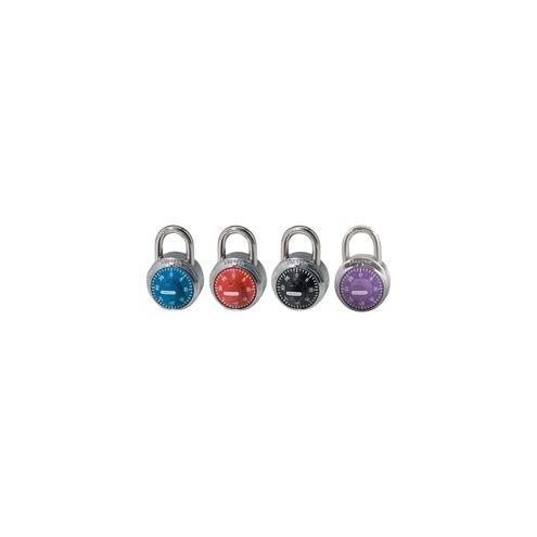 Master Lock Colored Dial Combination padlocks - 3 Digit - 0.28" Shackle Diameter - Cut Resistant - Stainless Steel Body, Steel Shackle - Black, Red, Purple, Blue - 1 Each