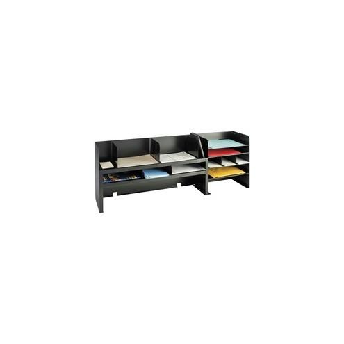 MMF Raised Shelf Design Desk Organizer - 4 Compartment(s) - 3 Divider(s) - 18.4" Height x 47.3" Width x 9.5" Depth - Recycled - Black - Steel - 1Each
