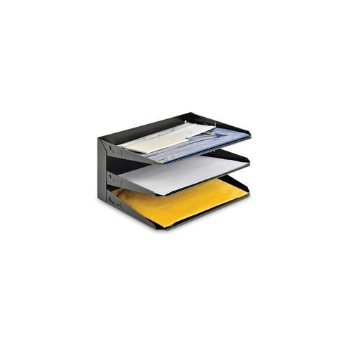 MMF Horizontal Desk File Trays - 3 Tier(s) - 12.1" Height x 12" Width x 8.8" Depth - Desktop - Recycled - Black - Steel - 1 / Each