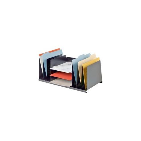 MMF Letter Size Desk Organizer - 9 Compartment(s) - 8.8" Height x 21.5" Width x 11" Depth - Desktop - Recycled - Black - Steel - 1Each