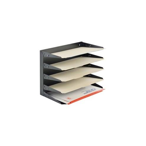 MMF Horizontal Desk File Trays - 5 Compartment(s) - 5 Tier(s) - 12.1" Height x 15" Width x 8.8" Depth - Desktop - Recycled - Black - Steel - 1 / Each