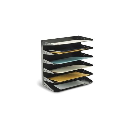 MMF Horizontal Desk File Trays - 6 Compartment(s) - 6 Tier(s) - 14.8" Height x 15" Width x 8.8" Depth - Desktop - Recycled - Black - Steel - 1 / Each