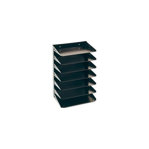 MMF Horizontal Desk File Trays - 7 Compartment(s) - 7 Tier(s) - 17.5" Height x 12" Width x 8.8" Depth - Desktop - Recycled - Black - Steel - 1Each