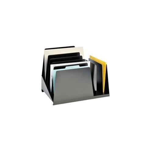 MMF Combination Vertical Slant File - 8 Compartment(s) - 12.8" Height x 15.3" Width x 11" Depth - Desktop - Recycled - Black - Steel - 1Each