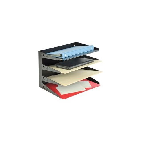 MMF Horizontal Desk File Trays - 4 Compartment(s) - 4 Tier(s) - 9.3" Height x 12" Width x 8.8" Depth - Desktop - Recycled - Black - Steel - 1Each