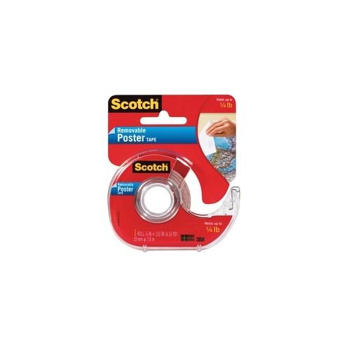 Scotch Removable Poster Tape - 12.50 ft Length x 0.75" Width - 1" Core - Synthetic - Dispenser Included - Handheld Dispenser - 1 Roll - Clear