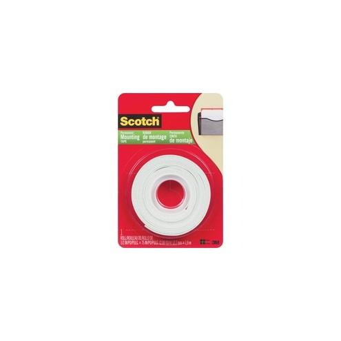 Scotch Removable Poster Tape - 6.25 ft Length x 0.50" Width - 1" Core - Acrylic - 1 Roll - White