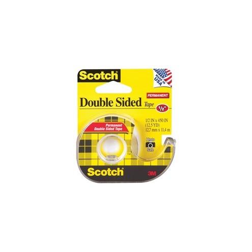 Scotch Double-Sided Tape - 12.50 yd Length x 0.50" Width - 1" Core - Acrylate - Permanent Adhesive Backing - Dispenser Included - Handheld Dispenser - 1 Roll - Clear