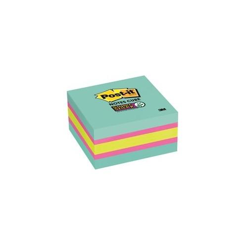 Post-it&reg; Super Sticky Notes Cubes - 3" x 3" - Square - 360 Sheets per Pad - Bright Blue, Pink, Green - Paper - Sticky, Recyclable - 1 Pack