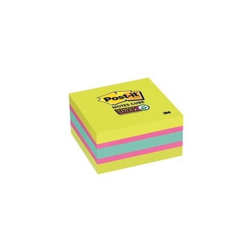 Post-it&reg; Super Sticky Notes Cubes - 3" x 3" - Square - 360 Sheets per Pad - Bright Green, Blue, Pink - Paper - Sticky, Recyclable - 1 Pack