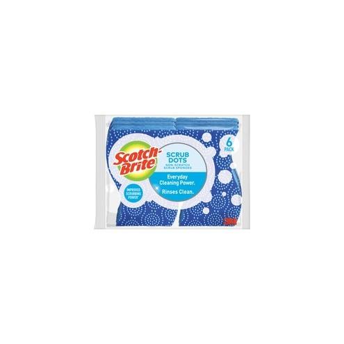 Scotch-Brite Scrub Dots Non-Scratch Sponge - 4.8" Height x 6.5" Width x 2.5" Depth - 6/Pack - Blue