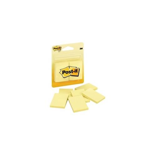 Post-it&reg; Notes Original Notepad - 1-1/2" x 2" - 300 - 1.50" x 2" - Rectangle - 50 Sheets per Pad - Plain - Canary Yellow - Paper - Self-adhesive - 300 / Pack