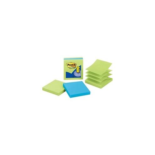 Post-it&reg; Pop-up Note Pads - Jaipur Collection - 300 - 3" x 3" - Square - 100 Sheets per Pad - Unruled - Limeade, Electric Blue - Paper - Fanfold, Pop-up - 300 / Pack