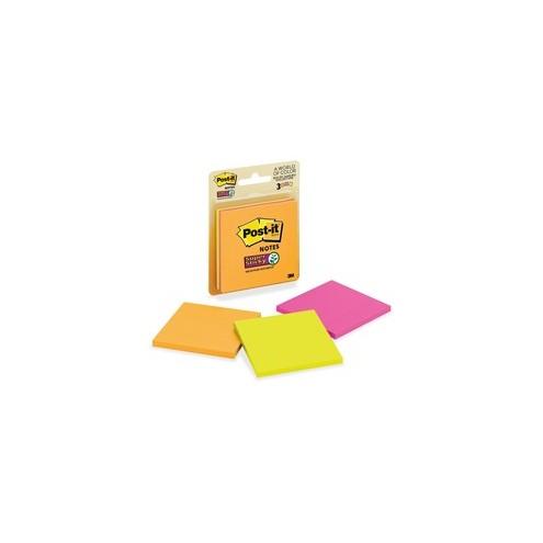 Post-it&reg; Super Sticky Note Pads - Rio De Janeiro Collection - 135 - 3" x 3" - Square - 45 Sheets per Pad - Unruled - Assorted - Paper - Self-adhesive - 3 / Pack