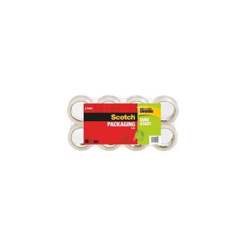 Scotch Sure Start Packaging Tape - 54.60 yd Length x 1.88" Width - 2.6 mil Thickness - 3" Core - Synthetic Rubber Resin - 8 / Pack - Clear