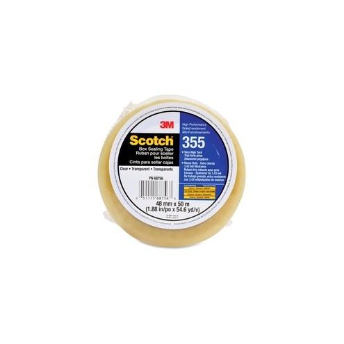 Scotch Box-Sealing Tape 355 - 54.60 yd Length x 1.88" Width - 3.4 mil Thickness - 3" Core - Synthetic Rubber Resin - Polyester Backing - 1 / Roll - Clear