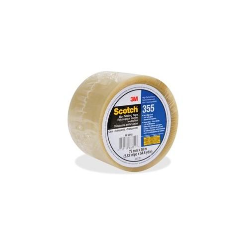 Scotch Box-Sealing Tape 355 - 54.68 yd Length x 2.83" Width - 3.5 mil Thickness - 3" Core - Rubber Resin - Polyester Backing - 1 Roll - Clear