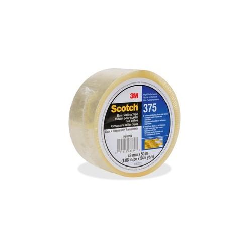 Scotch Box-Sealing Tape 375 - 54.68 yd Length x 1.89" Width - 3.1 mil Thickness - 3" Core - Rubber Resin - Polypropylene Backing - 36 / Carton - Clear