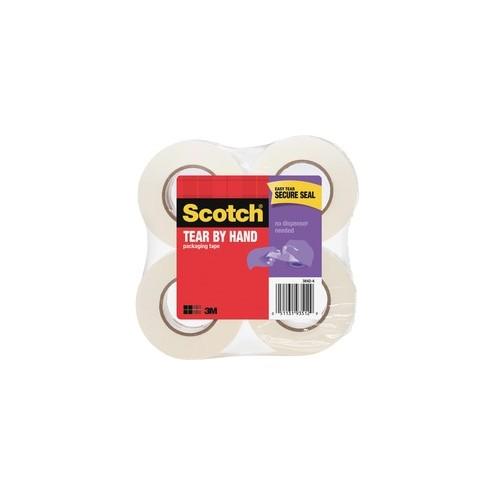 Scotch Tear-By-Hand Mailing Packaging Tape - 50 yd Length x 1.88" Width - 2.8 mil Thickness - 1.50" Core - Synthetic Rubber Resin - 4 / Pack - Clear