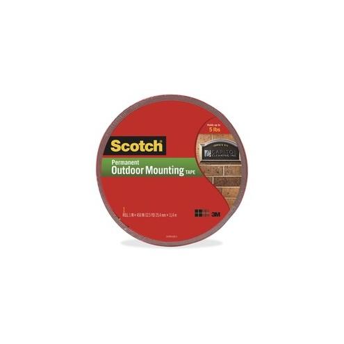 Scotch Exterior Weather-Resistant Double-Sided Tape with Red Liner - 12.50 yd Length x 1" Width - 1" Core - 1 Roll - Gray
