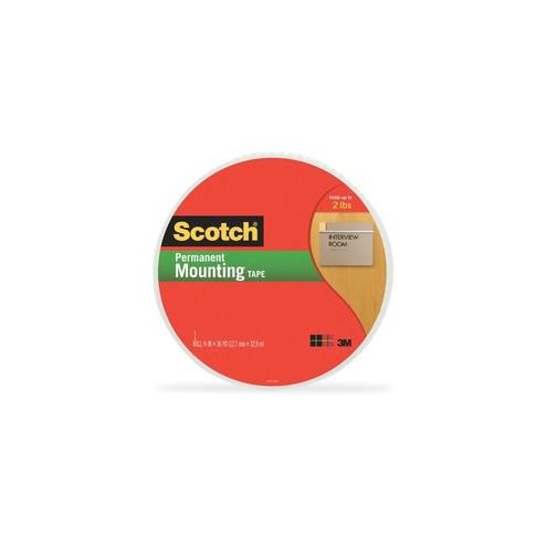 Scotch Double-Coated Foam Mounting Tape - 36 yd Length x 0.50" Width - 62.5 mil Thickness - 1" Core - Polyurethane - 1 Roll - White