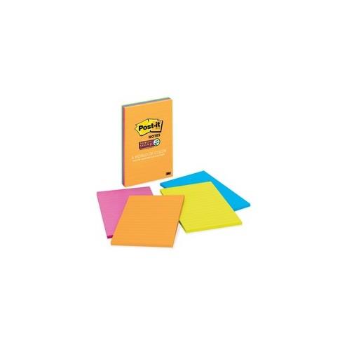 Post-it&reg; Super Sticky Notes - Rio de Janeiro Color Collection - 180 - 4" x 6" - Rectangle - 45 Sheets per Pad - Ruled - Assorted - Paper - Self-adhesive, Repositionable - 4 / Pack