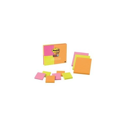 Post-it&reg; Super Sticky Notes - Rio de Janeiro Color Collection - 3" x 3" , 4" x 6" - Square, Rectangle - 90 Sheets per Pad - Assorted - Paper - Sticky, Recyclable - 9 / Pack