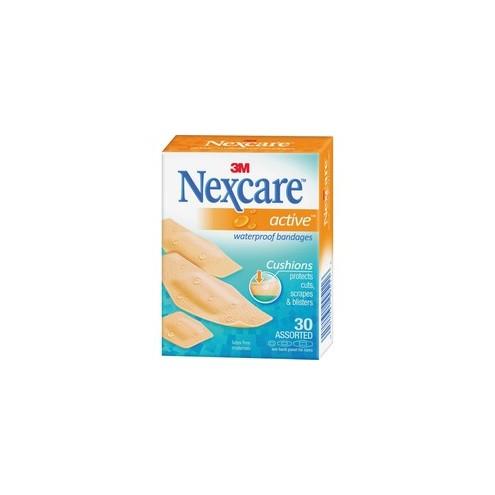 Nexcare Active Waterproof Bandages - Assorted Sizes - 0.88" x 1.13", 1.06" x 3", 0.81" x 2.25" - 30/Box - 30 Per Box - Tan