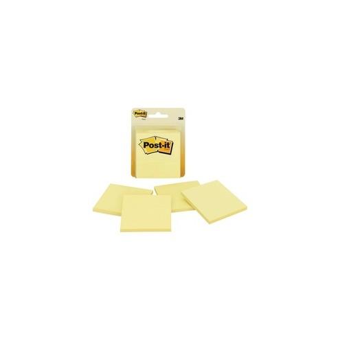 Post-it&reg; Notes Original Notepads - 200 - 3" x 3" - Square - 50 Sheets per Pad - Unruled - Canary Yellow - Paper - Self-adhesive, Repositionable - 4 / Pack