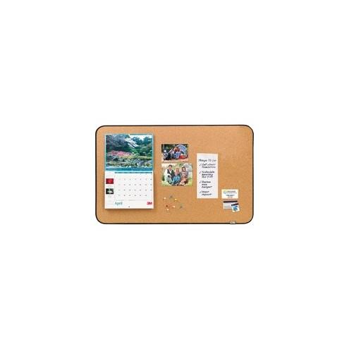 Post-it&reg; Sticky Cork Board with Command Fasteners - Black Frame - 36" Height x 22" Width - Cork Surface - Sticky, Large, Mounting System - 1 Each