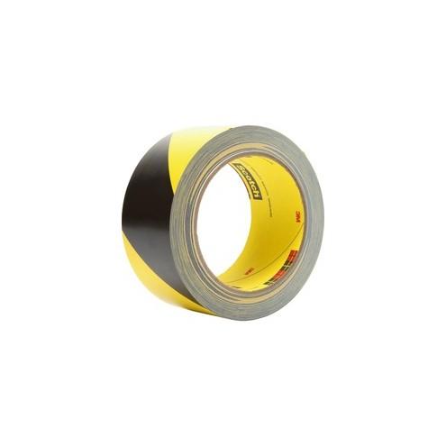 3M Diagonal Stripe Safety Tape - 36 yd Length x 2" Width - Vinyl - 5.40 mil - Rubber Resin Backing - 1 Roll - Black, Yellow