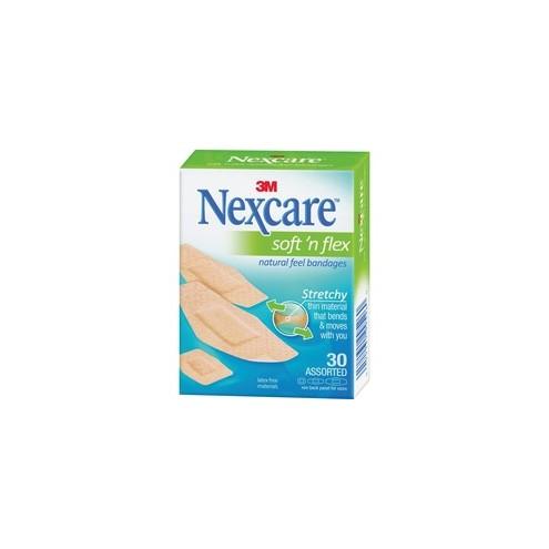 Nexcare Soft 'n Flex Bandages - Assorted Sizes - 0.94" x 1.13" , 1.13" x 3" , 0.88" x 2.25" - 30/Box - 30 Per Box - Tan - Fabric