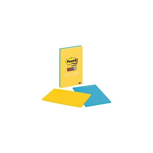 Post-it&reg; Super Sticky Notes - New York Color Collection - 5" x 8" - 45 Sheets per Pad - Blue, Yellow - Paper - Sticky, Recyclable - 2 / Pack