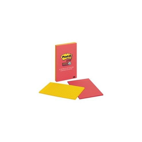 Post-it&reg; Super Sticky Lined Notes - Marrakesh Color Collection - 180 - 5" x 8" - Rectangle - 45 Sheets per Pad - Ruled - Assorted - Paper - Self-adhesive - 4 / Pack