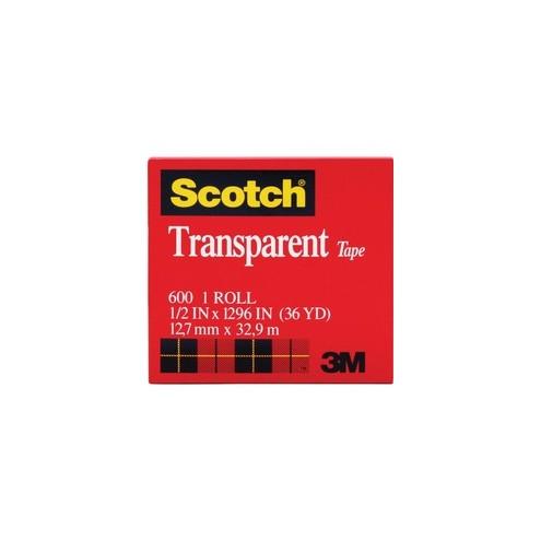 Scotch Transparent Tape - 1/2"W - 36 yd Length x 0.50" Width - 1" Core - 1 Roll - Clear