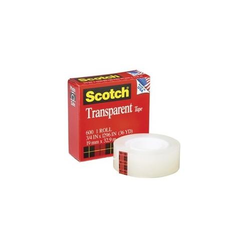 Scotch Transparent Tape - 3/4"W - 36 yd Length x 0.75" Width - 1" Core - 1 / Roll - Clear
