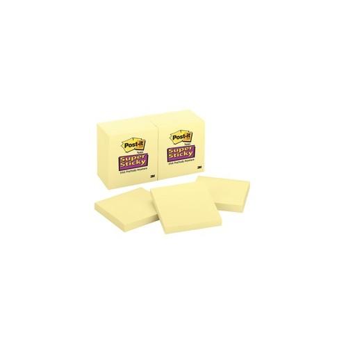 Post-it&reg; Super Sticky Adhesive Notes - 900 - 2" x 2" - Square - 90 Sheets per Pad - Unruled - Canary Yellow - Paper - Self-adhesive - 10 / Pack