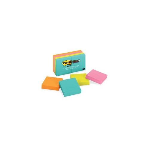 Post-it&reg; Super Sticky Notes - Miami Color Collection - 720 x Multicolor - 2" x 2" - Rectangle - 90 Sheets per Pad - Multicolor - Paper - Self-adhesive, Recyclable - 8 / Pack