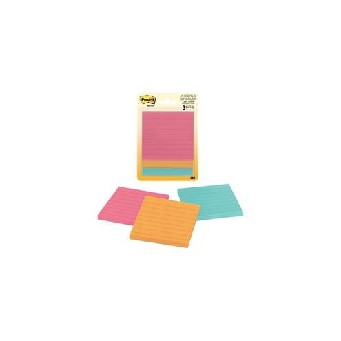 Post-it&reg; Notes Original Notepads - Cape Town Color Collection - 150 - 3" x 3" - Square - 50 Sheets per Pad - Unruled - Assorted - Paper - Repositionable, Self-adhesive - 3 / Pack