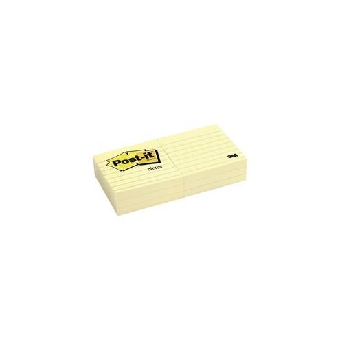 Post-it&reg; Notes Original Lined Notepads - 1200 - 3" x 3" - Square - 100 Sheets per Pad - Ruled - Canary Yellow - Paper - Removable - 12 / Pack