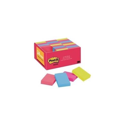 Post-it&reg; Notes Original Notepad Value Pack - Cape Town Color Collection - 1.50" x 2" - Rectangle - 100 Sheets per Pad - Assorted - Self-stick, Recyclable - 24 / Pack