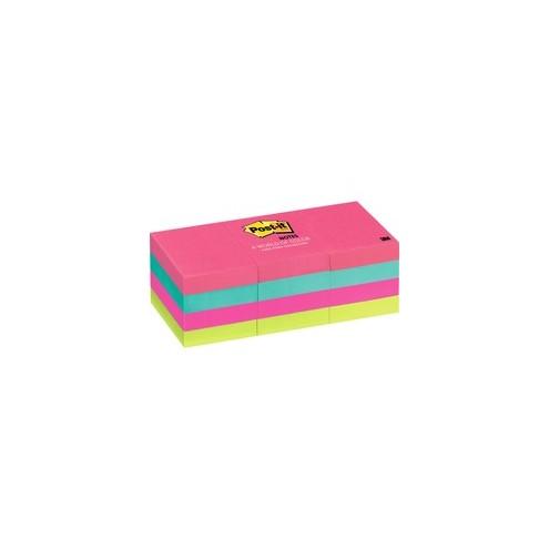 Post-it&reg; Notes Original Notepads - Cape Town Color Collection - 1200 - 1.38" x 1.88" - Rectangle - 100 Sheets per Pad - Unruled - Assorted - Paper - Self-adhesive, Repositionable - 12 / Pack