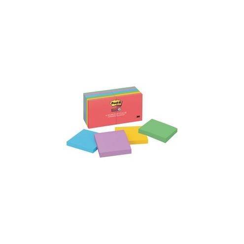 Post-it&reg; Super Sticky Notes - Marrakesh Color Collection - 1080 - 3" x 3" - Square - 90 Sheets per Pad - Unruled - Assorted - Paper - Self-adhesive - 12 / Pack