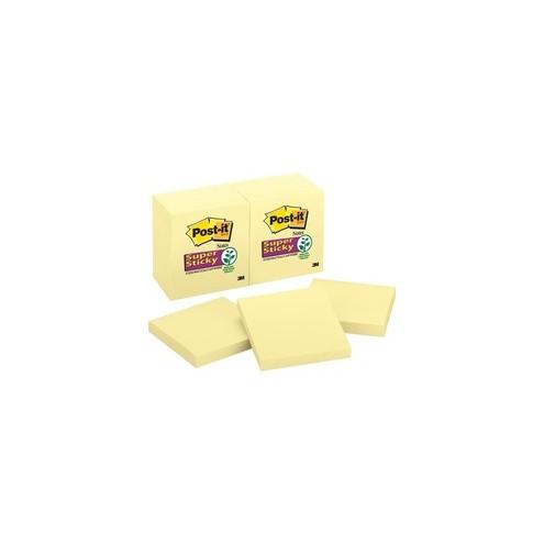 Post-it&reg; Super Sticky Notes - 1080 - 3" x 3" - Square - 90 Sheets per Pad - Unruled - Canary Yellow - Paper - Self-adhesive - 12 / Pack