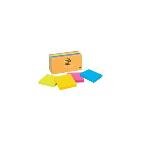 Post-it&reg; Super Sticky Notes - Rio de Janeiro Color Collection - 1080 - 3" x 3" - Square - 90 Sheets per Pad - Unruled - Assorted - Paper - Self-adhesive - 12 / Pack