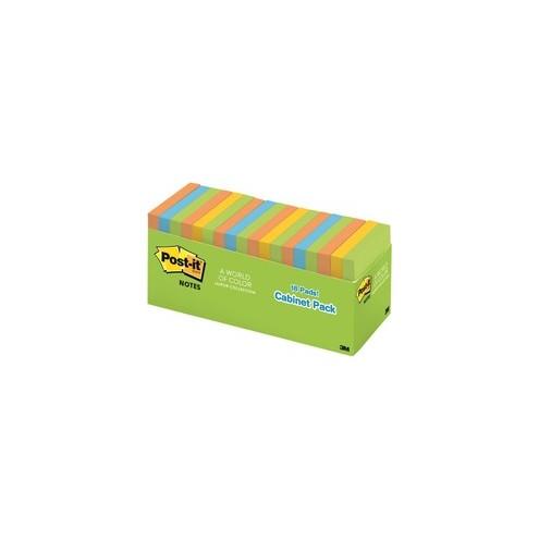 Post-it&reg; Notes Cabinet Pack - Jaipur Color Collection - 1800 x Assorted - 3" x 3" - Square - 100 Sheets per Pad - Unruled - Assorted - Paper - Repositionable, Self-adhesive - 18 / Pack