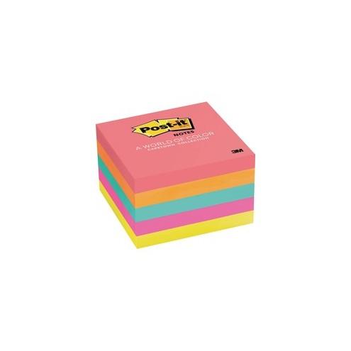 Post-it&reg; Notes Original Notepads - Cape Town Color Collection - 500 - 3" x 3" - Square - 100 Sheets per Pad - Unruled - Assorted - Paper - Self-adhesive, Repositionable - 5 / Pack