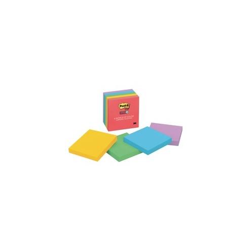 Post-it&reg; Super Sticky Notes - Marrakesh Color Collection - 450 - 3" x 3" - Square - 90 Sheets per Pad - Unruled - Assorted - Paper - Self-adhesive - 5 / Pack