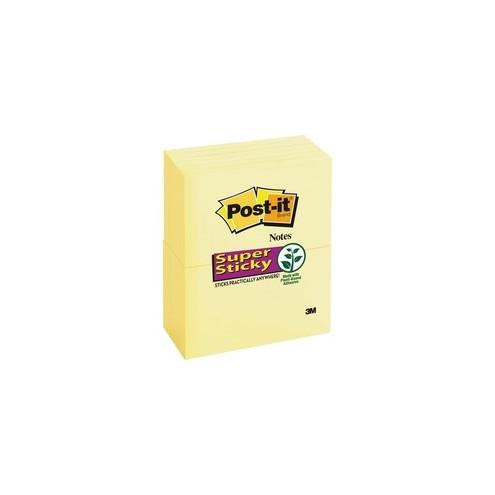 Post-it&reg; Super Sticky Notes - 1080 - 3" x 5" - Rectangle - 90 Sheets per Pad - Unruled - Canary Yellow - Paper - Self-adhesive - 12 / Pack