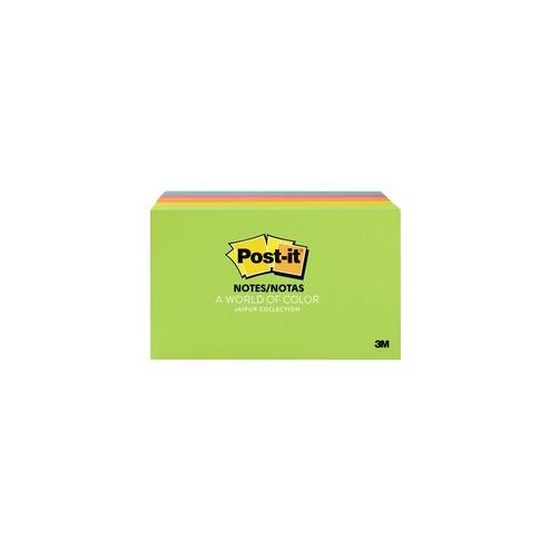 Post-it&reg; Notes Original Notepads - Jaipur Color Collection - 500 - 3" x 5" - Rectangle - 100 Sheets per Pad - Unruled - Assorted - Paper - Self-adhesive, Repositionable - 5 / Pack